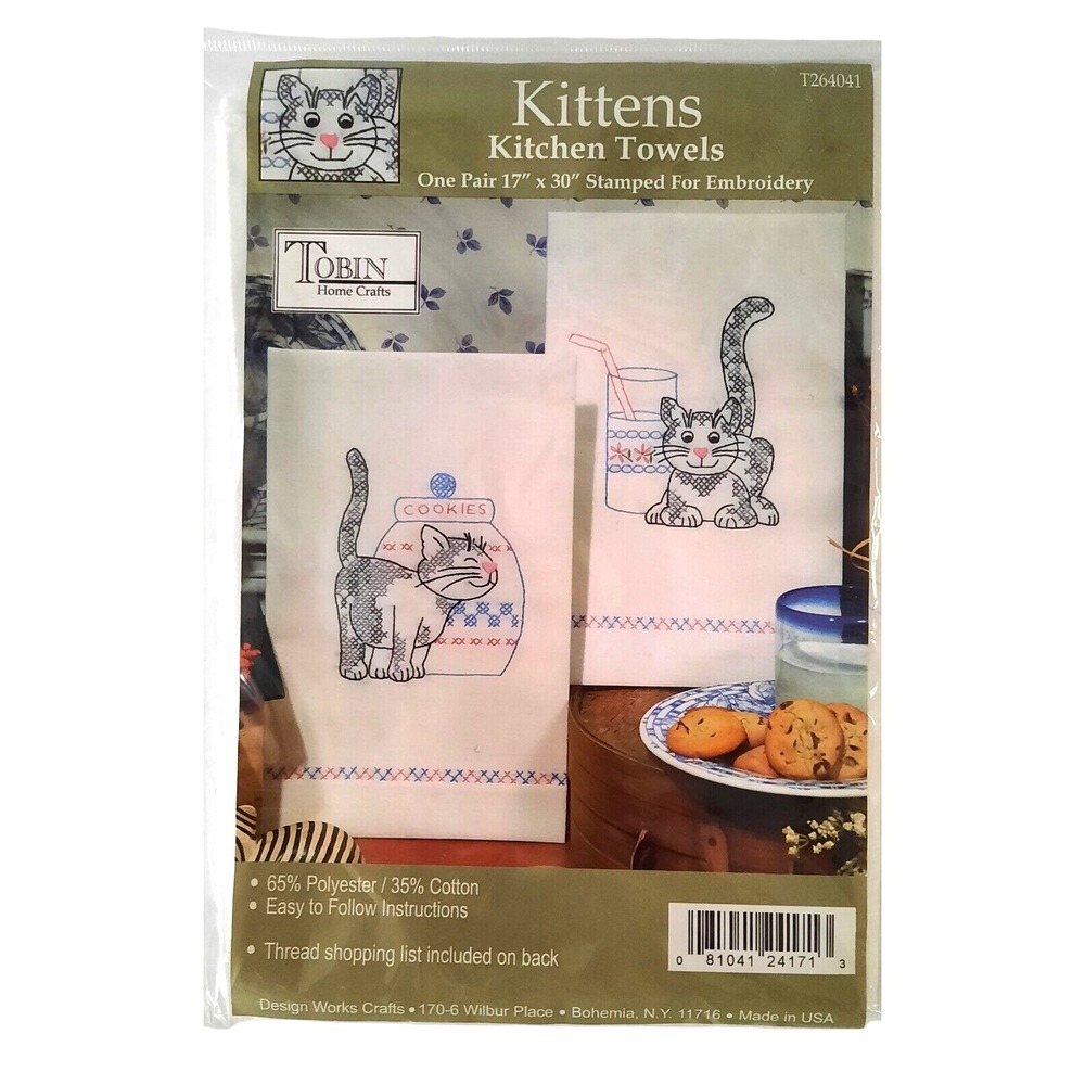 Tobin Home Crafts Kittens Kitchen Towels Stamped Embroidery‎ Kit T264041T New